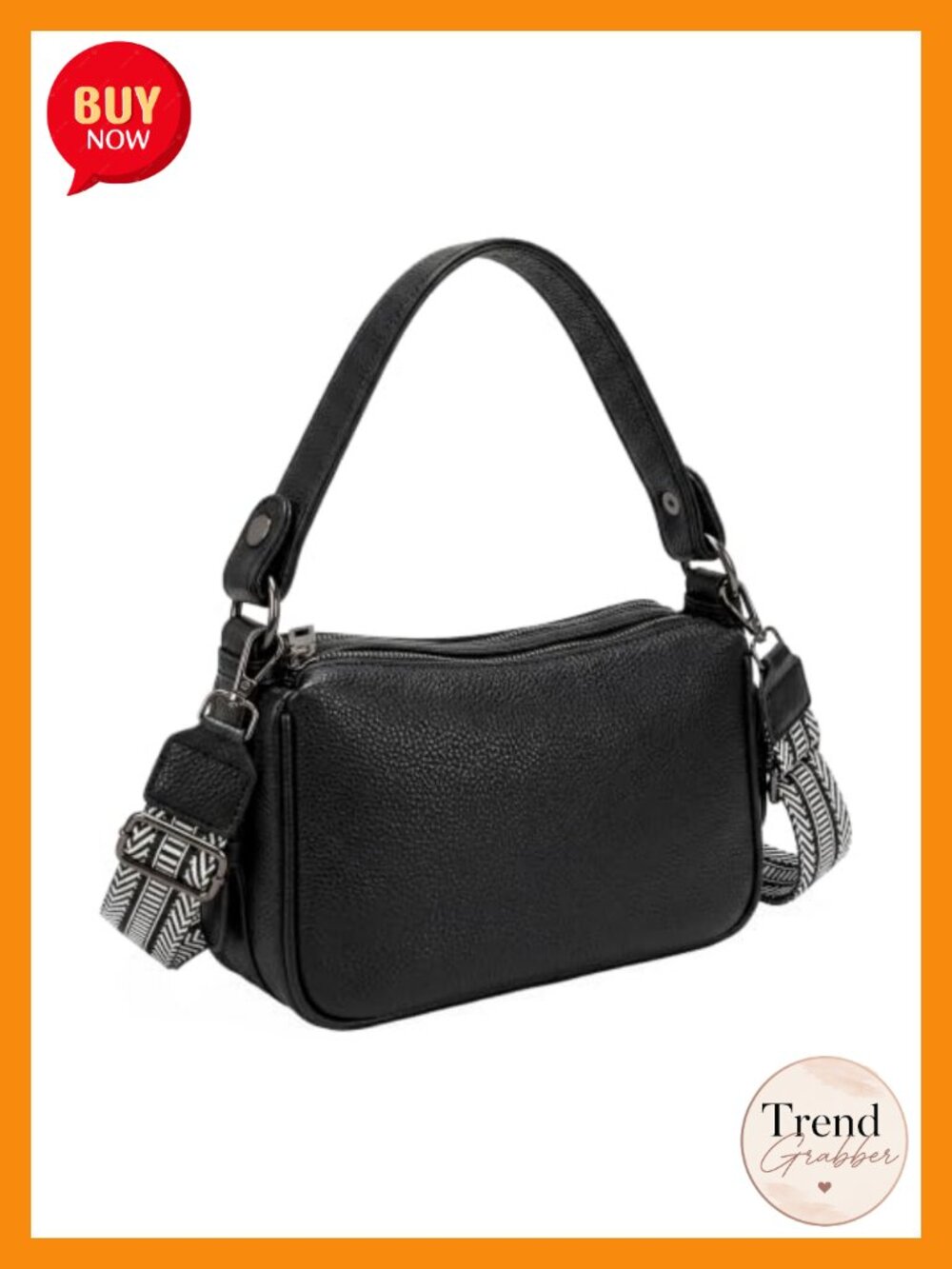 Faux Leather Square Crossbody Bag with Detachable Strap Multi-Compartment
